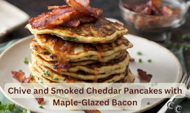 Chive and Smoked Cheddar Pancakes with Maple-Glazed Bacon